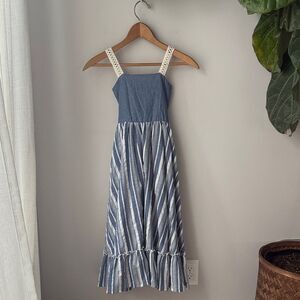 Wren & James Sweet Nothings Dress Girls Denim Blue and White Striped Maxi Dress
